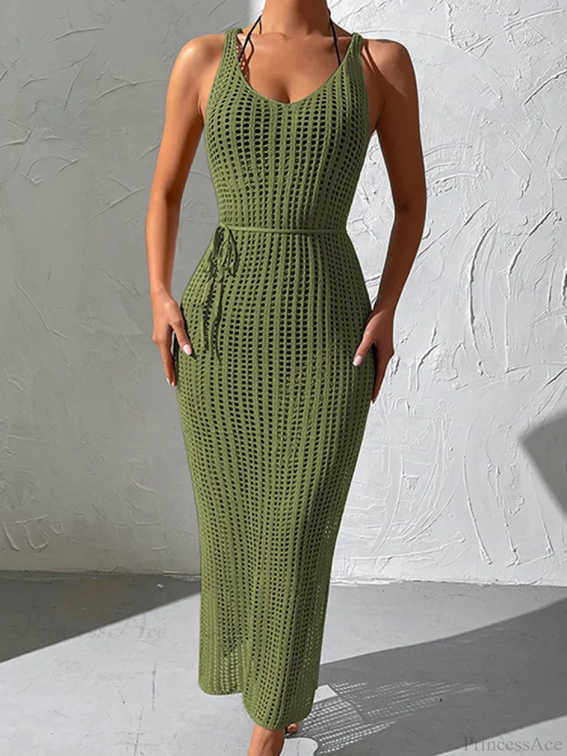 Mesh Lace Up Beach Cover Up Green / One Size