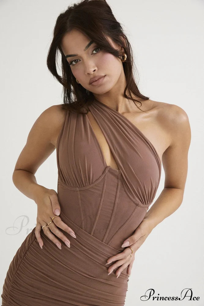 Mesh One Midi Elegant Bodycon Warm-Season Shoulder Dress