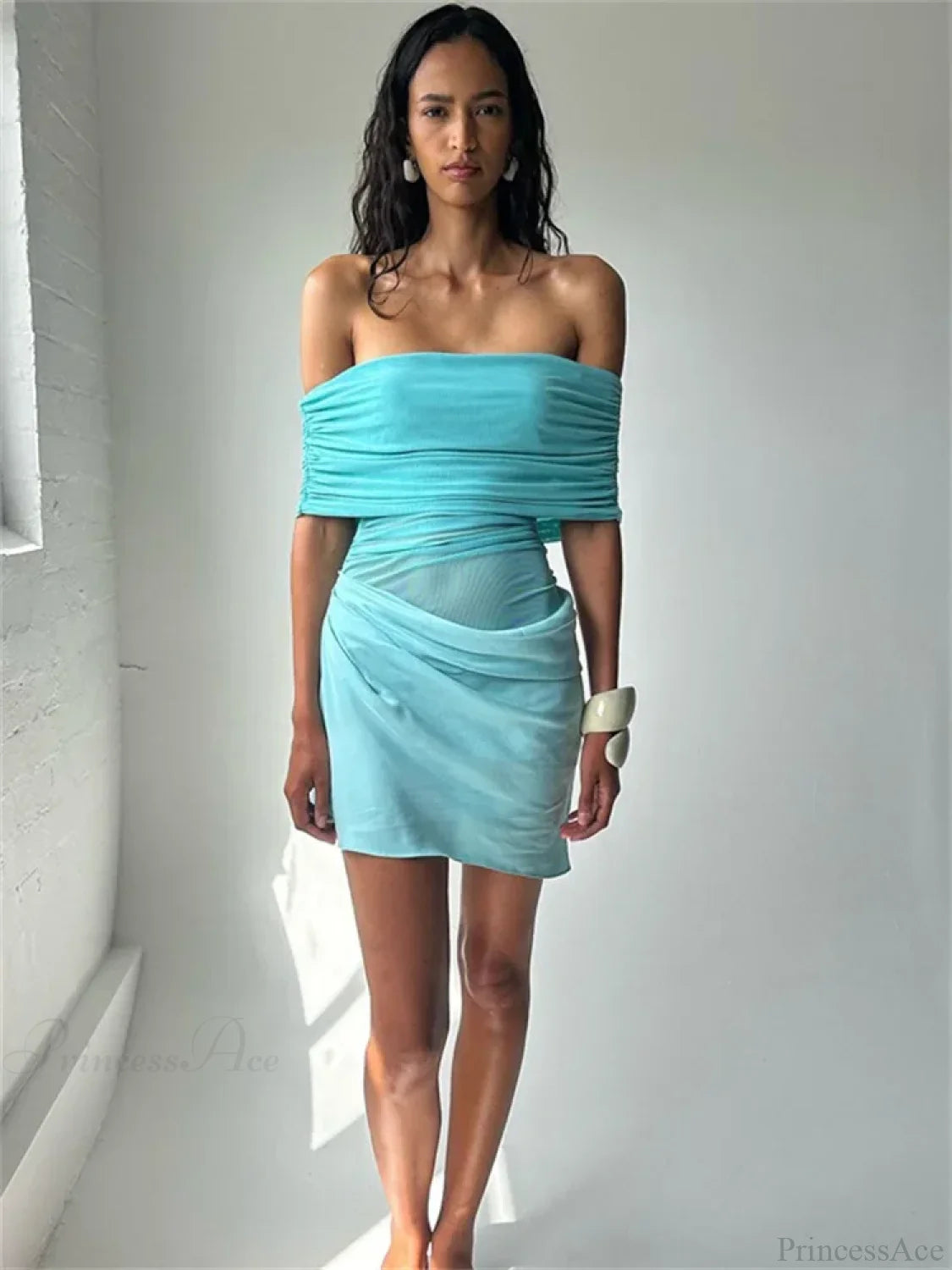 Mesh Patchwork See-Through Mini Dress minidress-250223