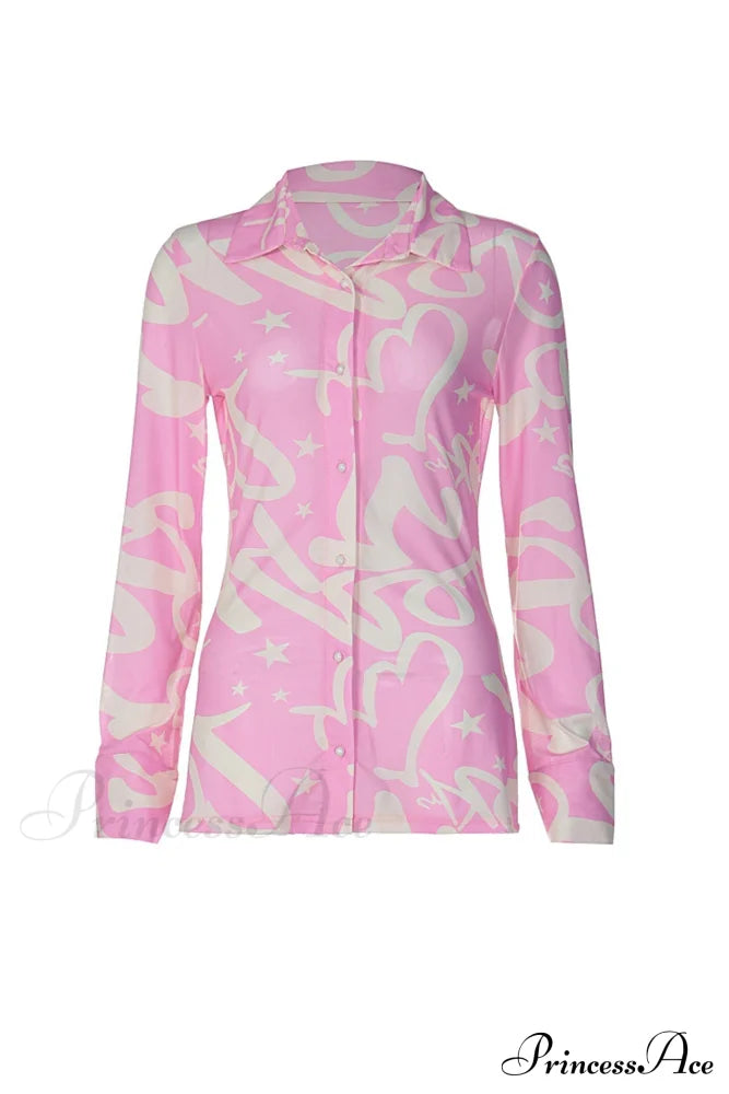 Mesh Printed Blouse In Pink Blouses