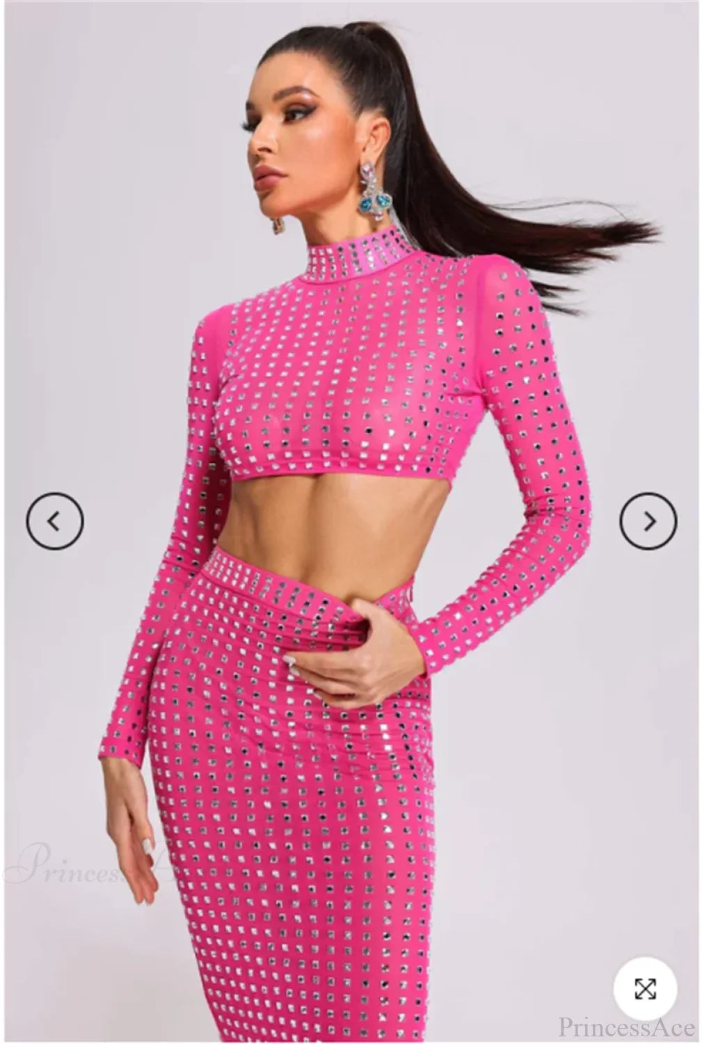 Mesh Top Skirt Sparkling Party Dress Partydress-241208