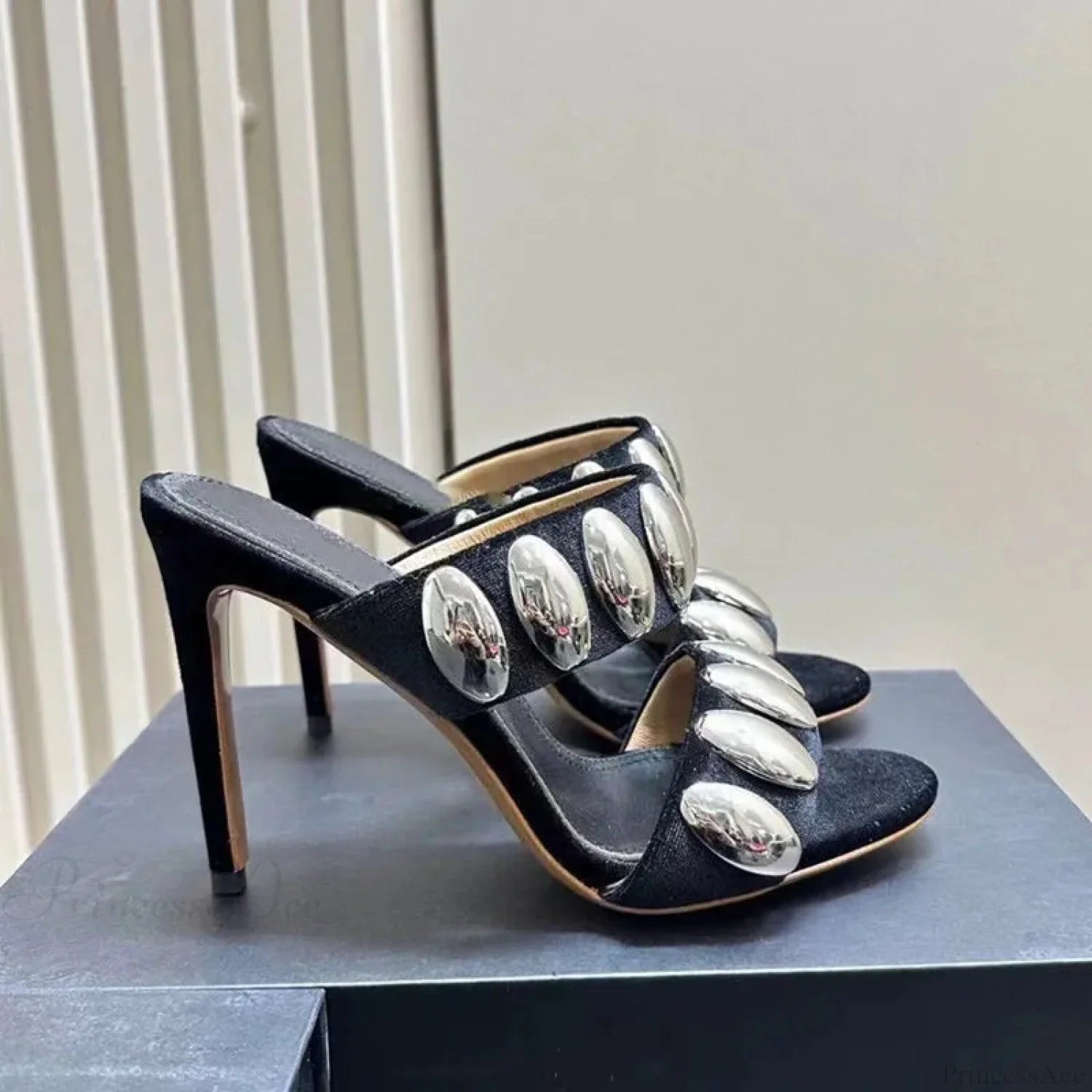 Metal Ornamental Gothic Suede Slippers Tall Heel