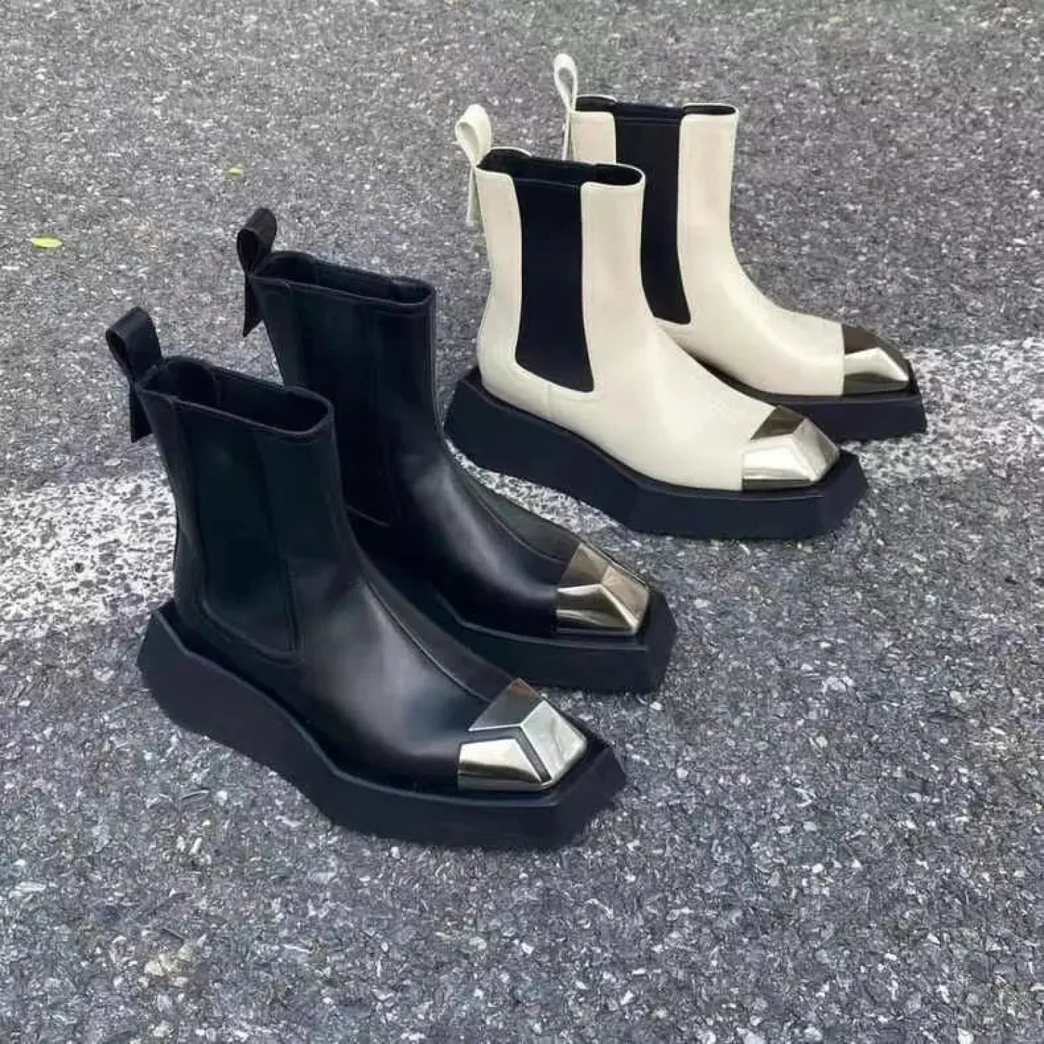 Metal Square Toe Elevated Chelsea Gothic Short Boot