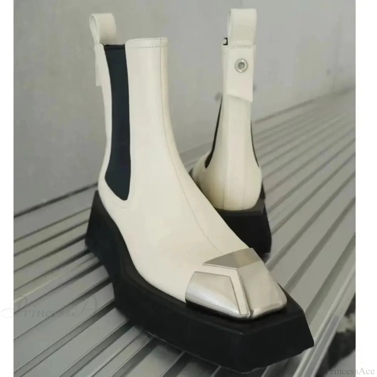 Metal Square Toe Elevated Chelsea Gothic Short Boot WHITE / 35