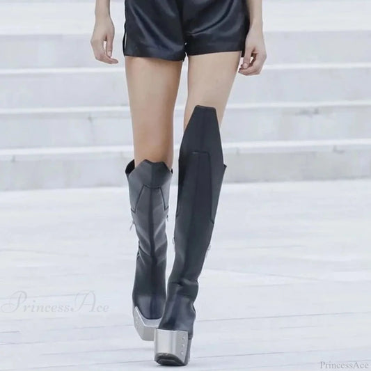 Metal Square Toe Zipper Gothic Tall Boot