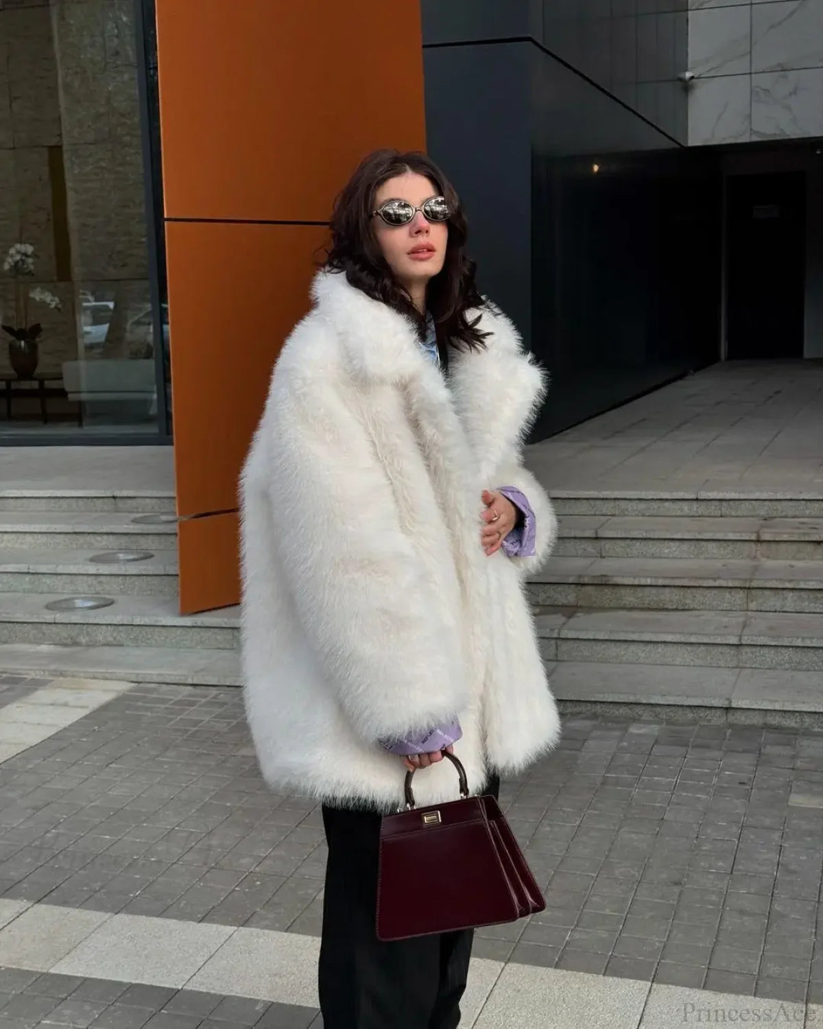 Mid-Length Faux Fur Plush ImiTation Coat White / S