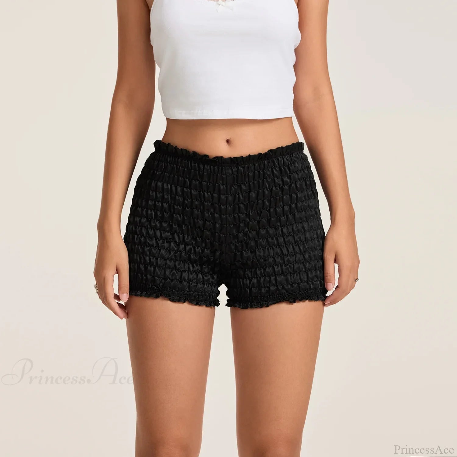 Mid Rise Ruched Elastic Waist Short short-250223