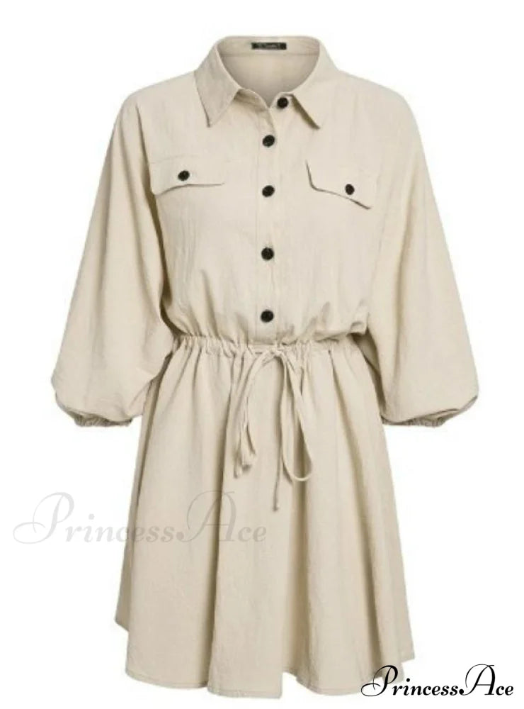 Mini Shirt Lantern Sleeve Sash Buttons Dress For Women Dresses