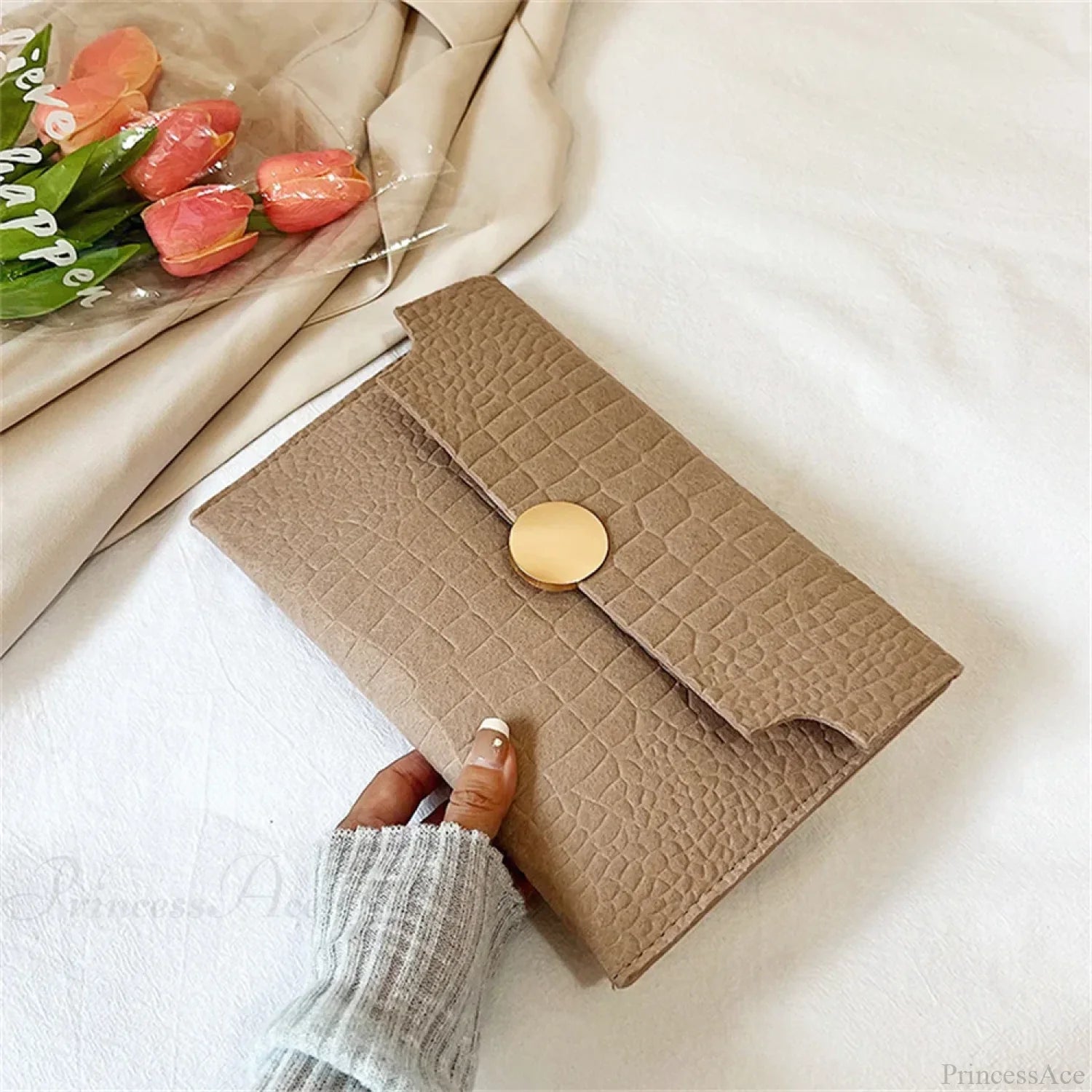 Minimalism Felt Indentation Clutch Wristlet Khaki wristlet-250126