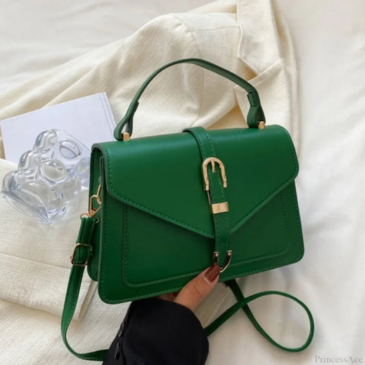 Minimalist Solid Color Square Flap Crossbody Green crossbody-250126