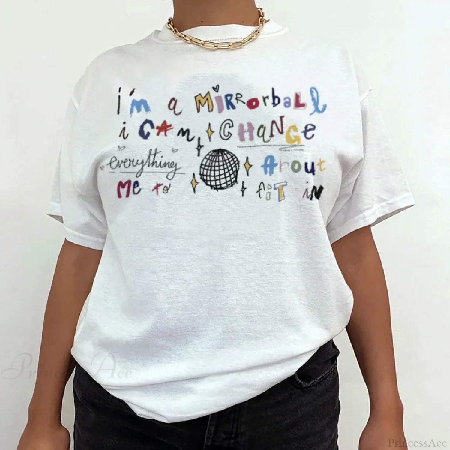 Mirrorball Music Trendy Graphic T-shirt WHITE / S t-shirt-250223