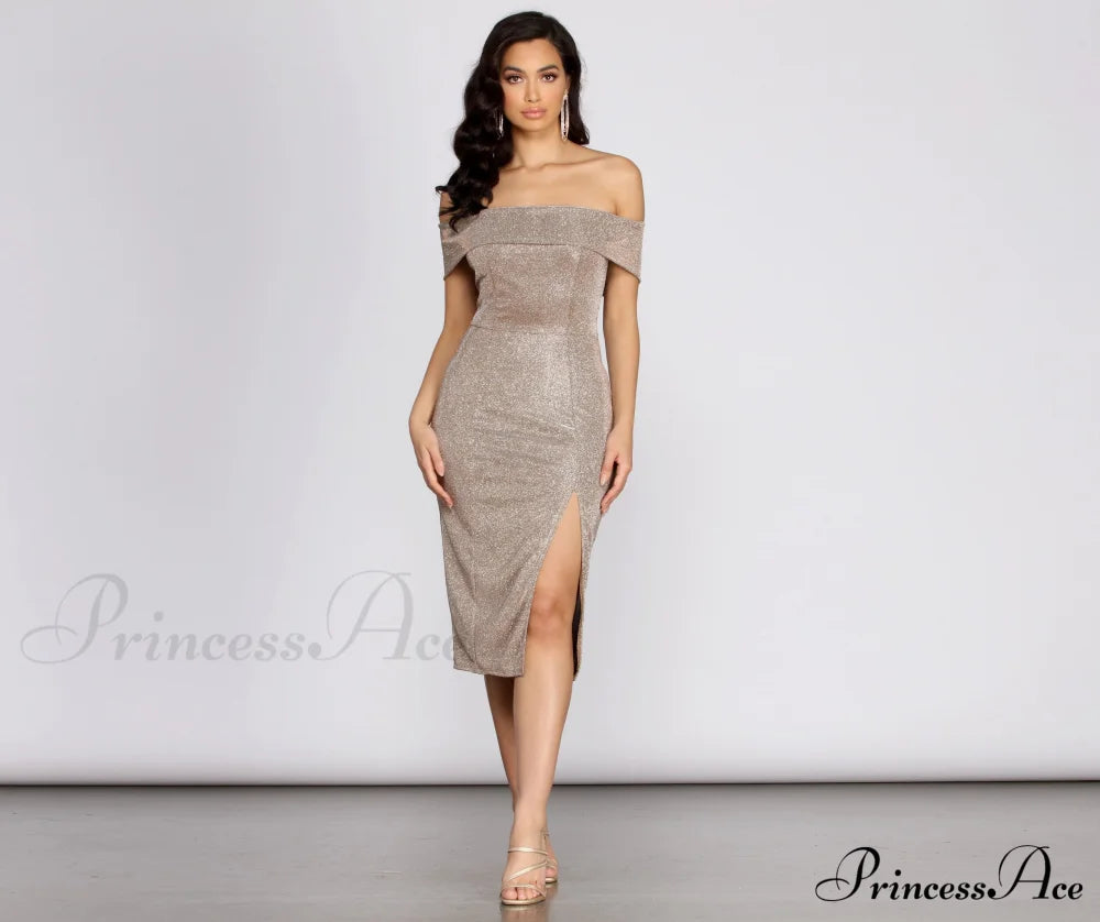 Misty Off Shoulder Glitter Dress - Lady Occasions