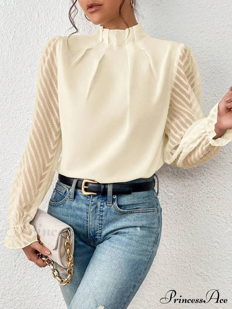 Mock Flounce Blouse Sheer With Arm Neck Women’s Clothing