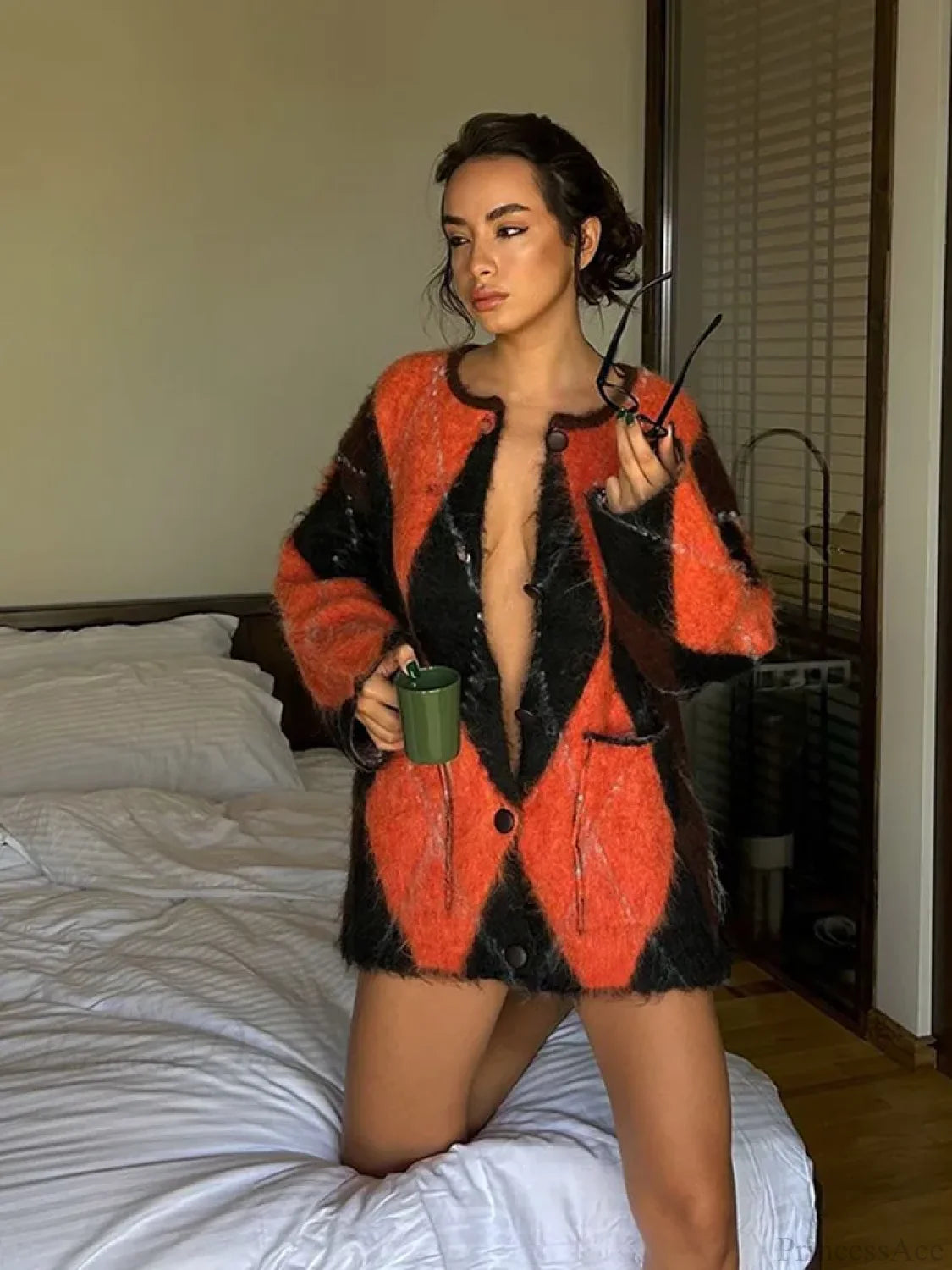 Mohair Contrast Pocket Loose Cardigan