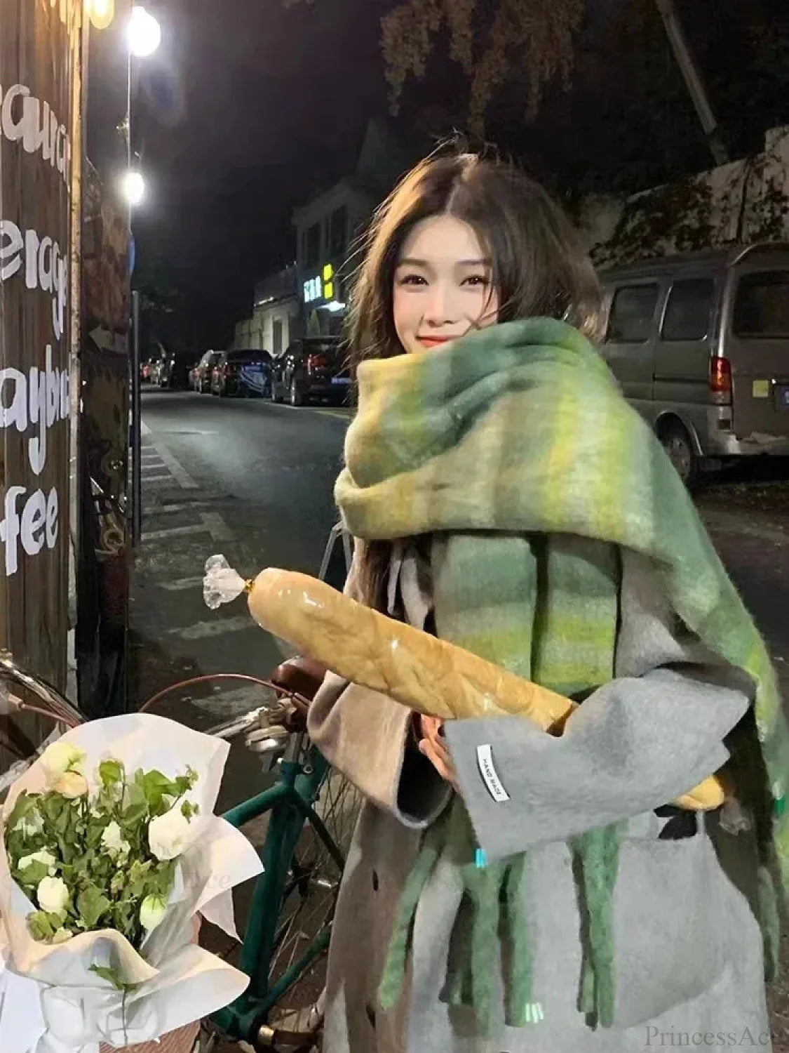 Mohair Winter Scarf - Solid Color Thickened Wool Fringed C Style Green Scarfs-L