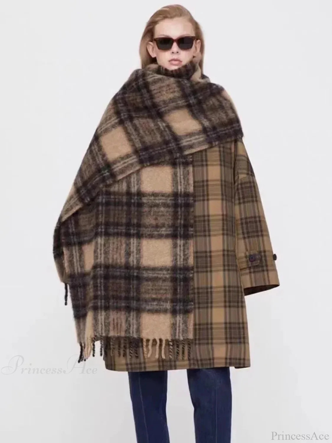 Mohair Winter Scarf - Solid Color Thickened Wool Fringed Maillard Brown Scarfs-L