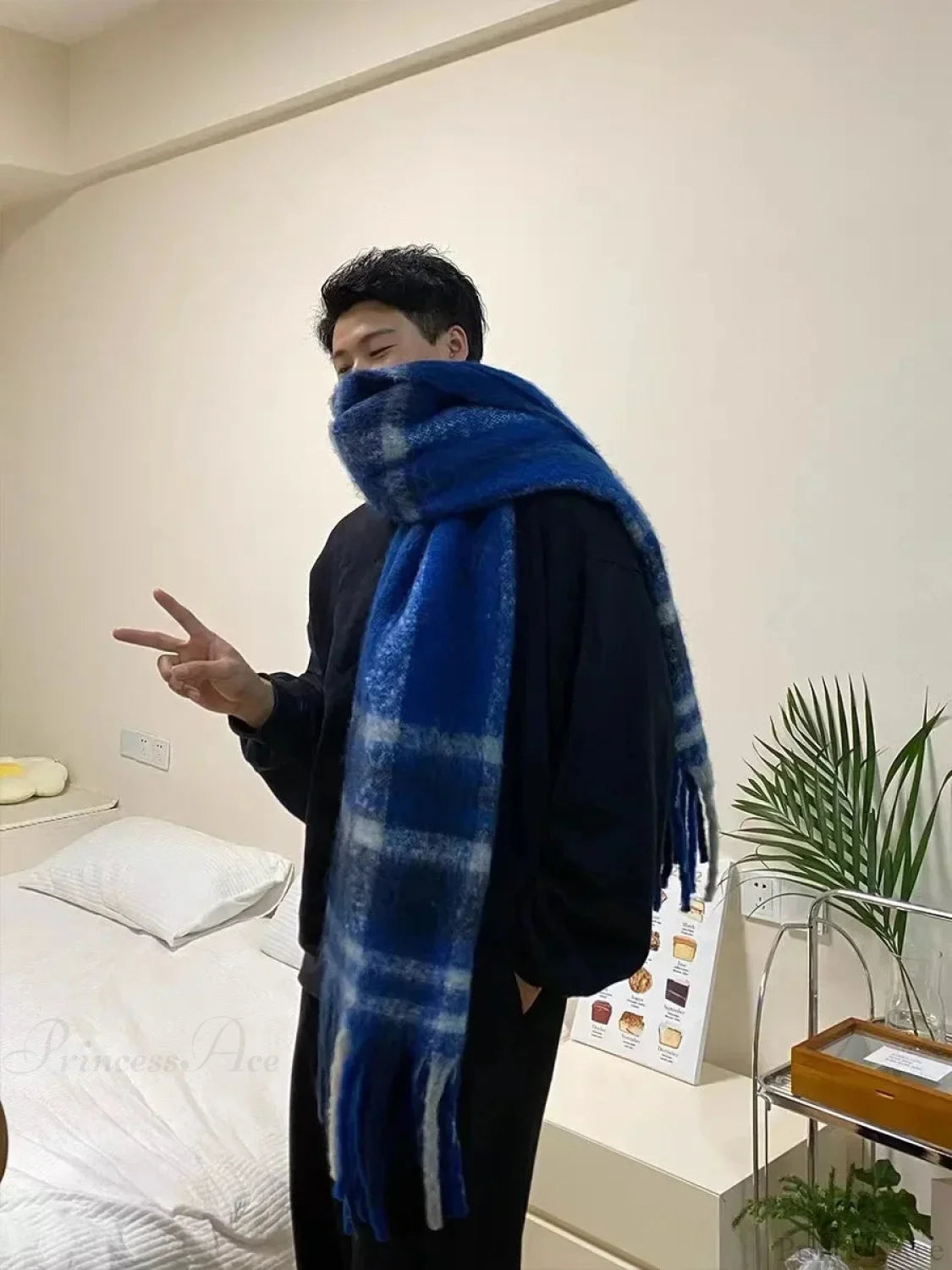 Mohair Winter Scarf - Solid Color Thickened Wool Fringed Type F Blue Scarfs-L