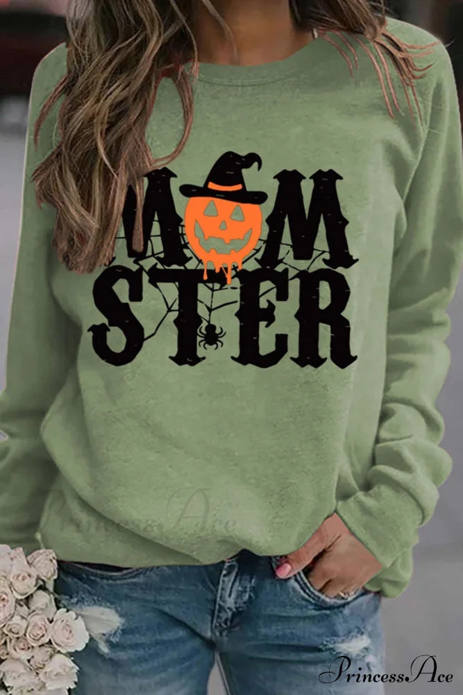 Momster Pumpkin Sweatshirt Olive Green / S Sweatshirts