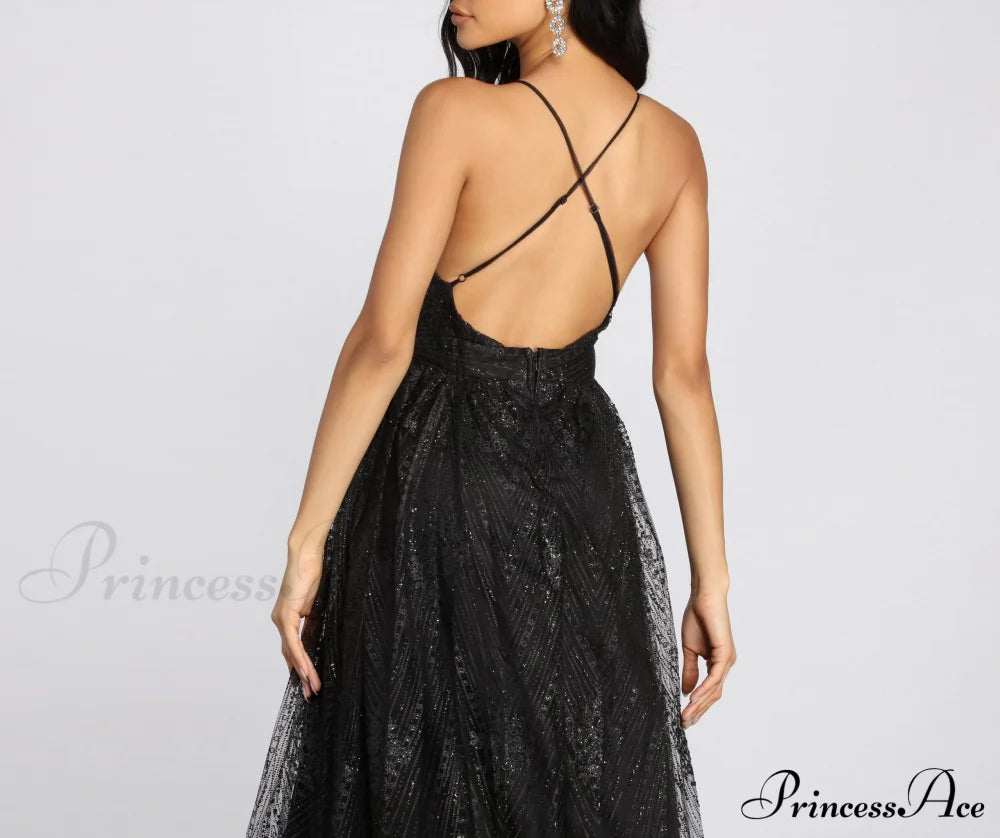 Mona Formal Stylish Plunging Glitter Dress S.o. Long Dresses