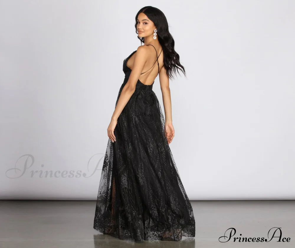 Mona Formal Stylish Plunging Glitter Dress S.o. Long Dresses
