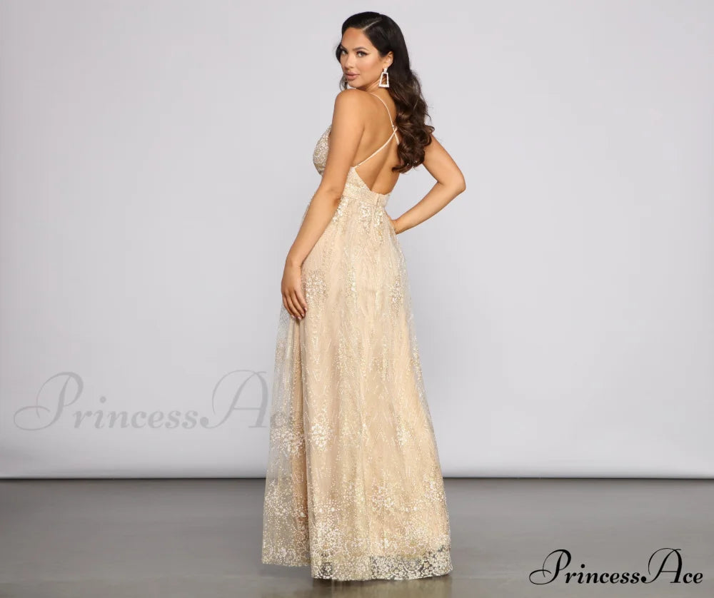 Mona Formal Stylish Plunging Glitter Dress S.o. Long Dresses