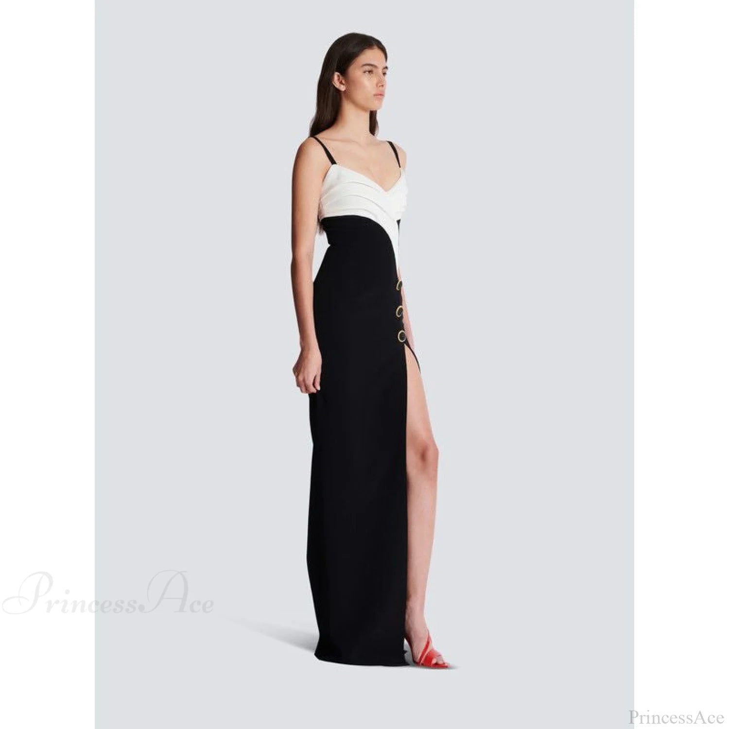 Monochrome Slit Satin Party Prom Dress promdress-250223