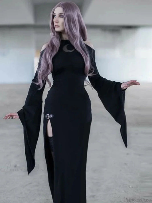 Moon Hollow Out Flare Sleeve Maxi Dress