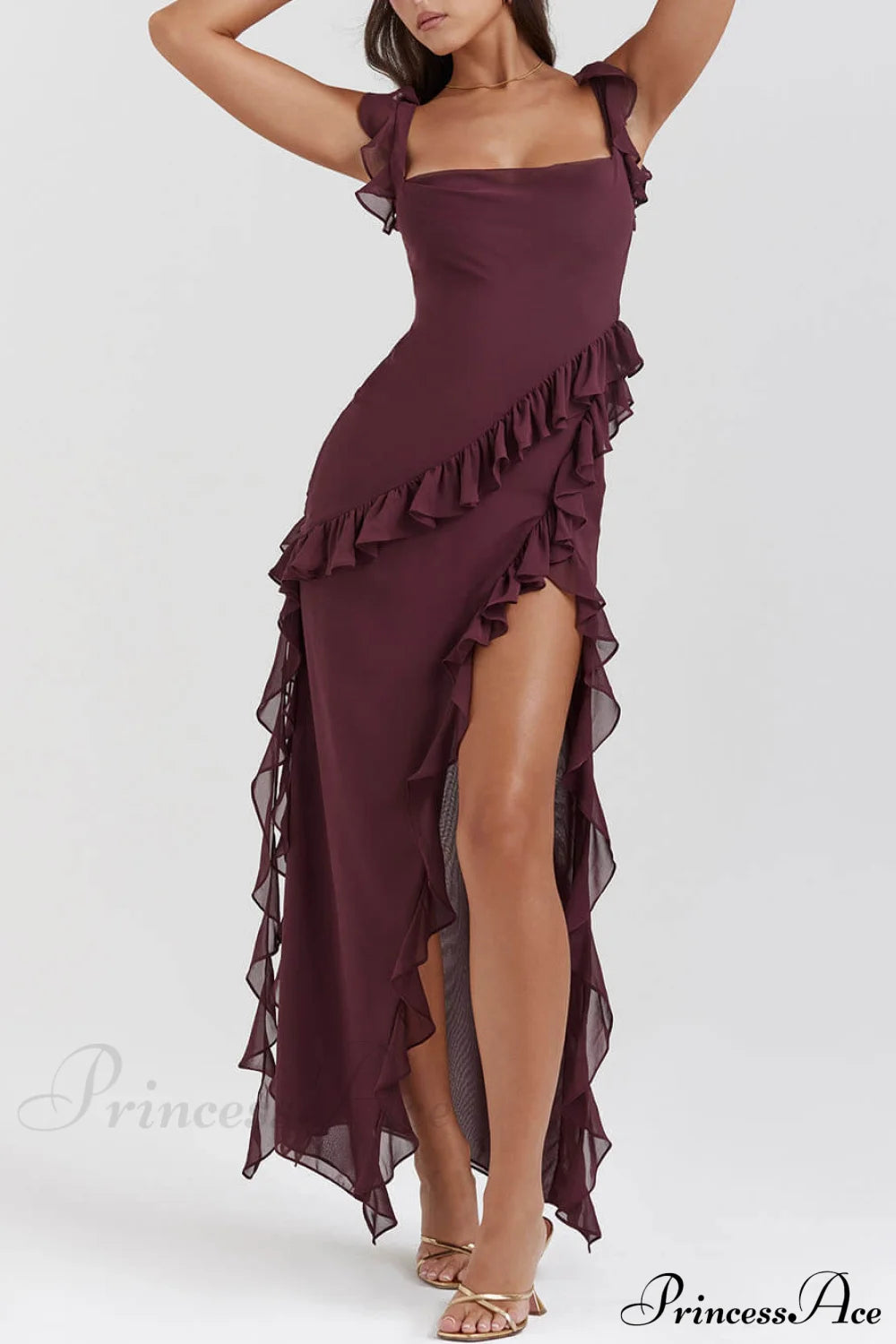 Mulberry Ruffle Stylish Maxi Dress Dresses
