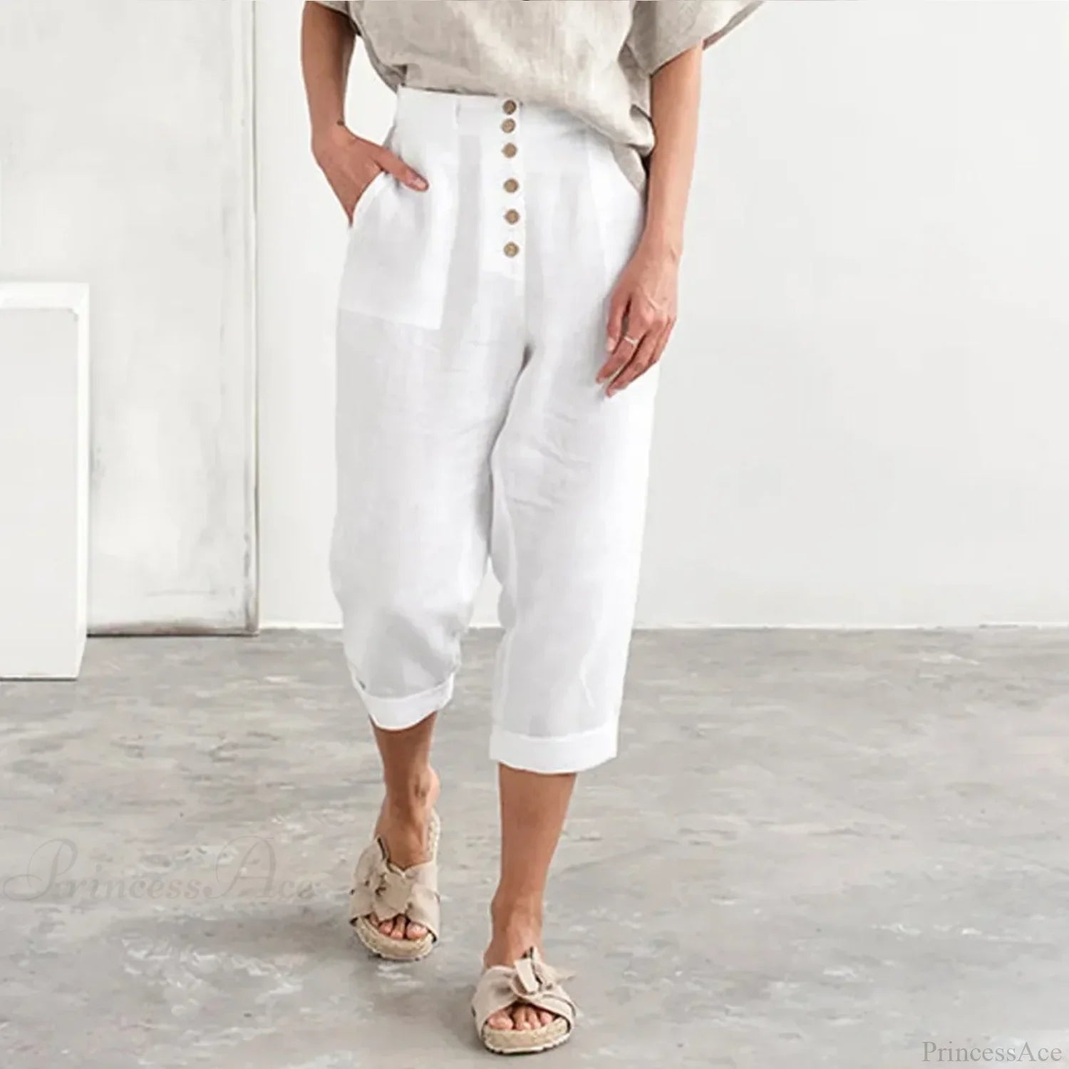 Multi Buckle Wide Leg Cargo Pants White / S