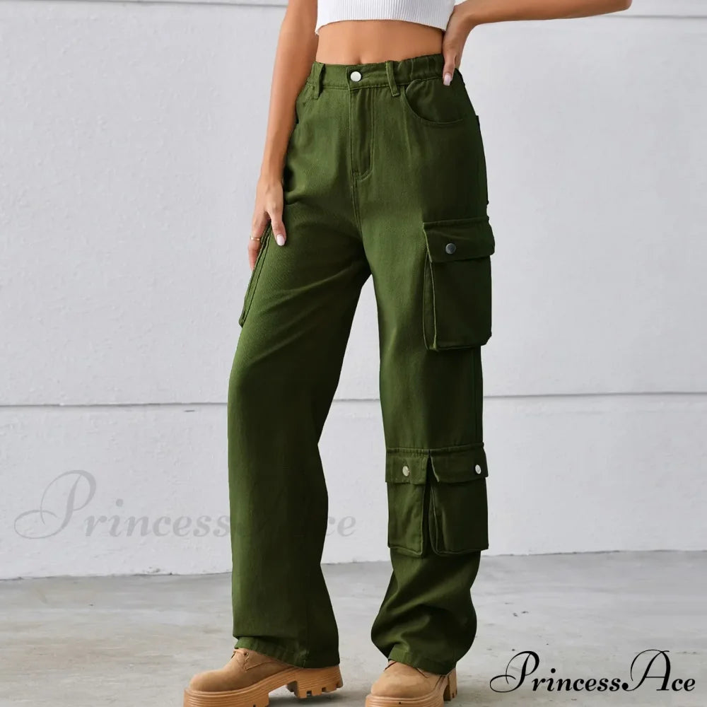 Multi Pocket Cargo Pantalones Jeans Green / S