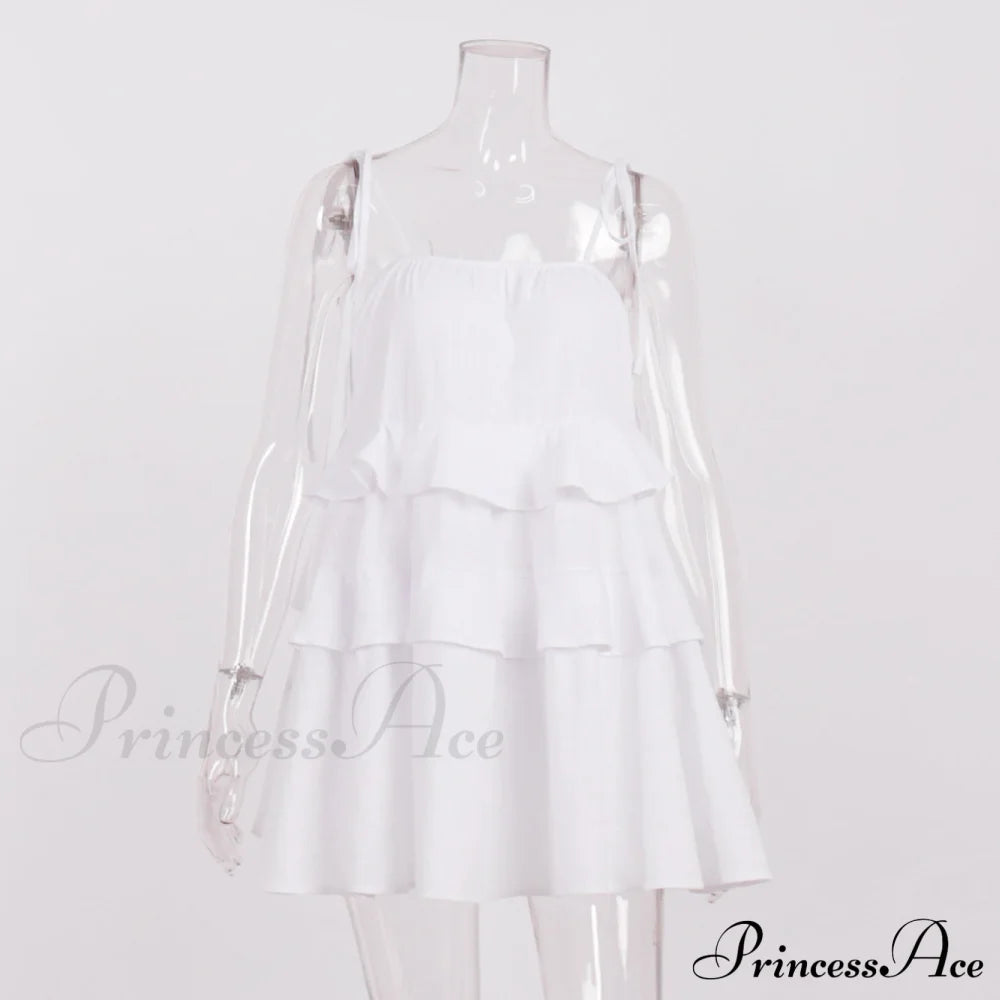 Multi-Tiered Ruffles Stylish Strappy Mini Dress Solid