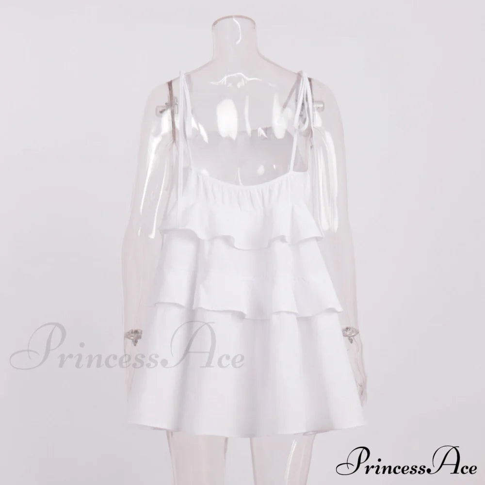 Multi-Tiered Ruffles Stylish Strappy Mini Dress Solid