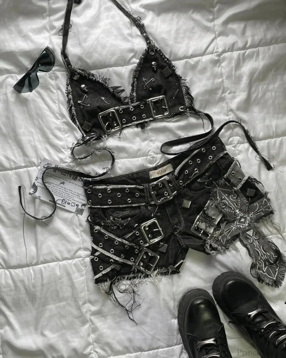 Multiple Zippered Elevated Waist Leather Skirt blue / S