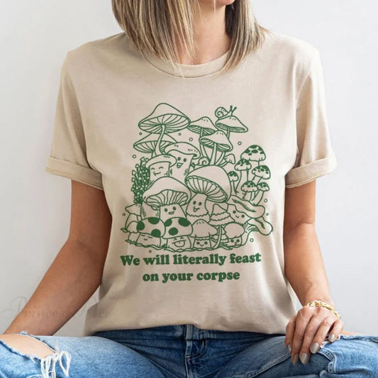Mushroom Lover Vintage Fungi T-shirt Khaki / S t-shirt-250223
