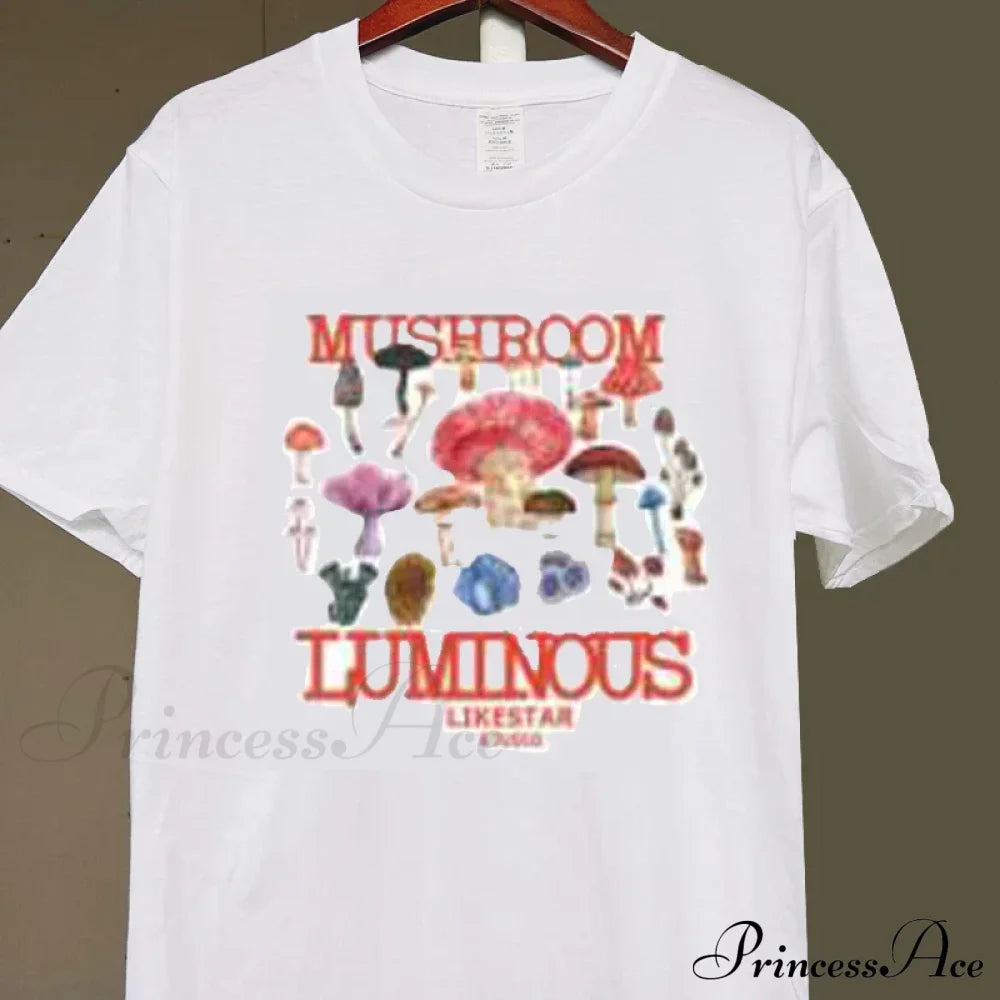 Mushroom Luminous Stylish Printed Tee Letter Print Cotton Tees