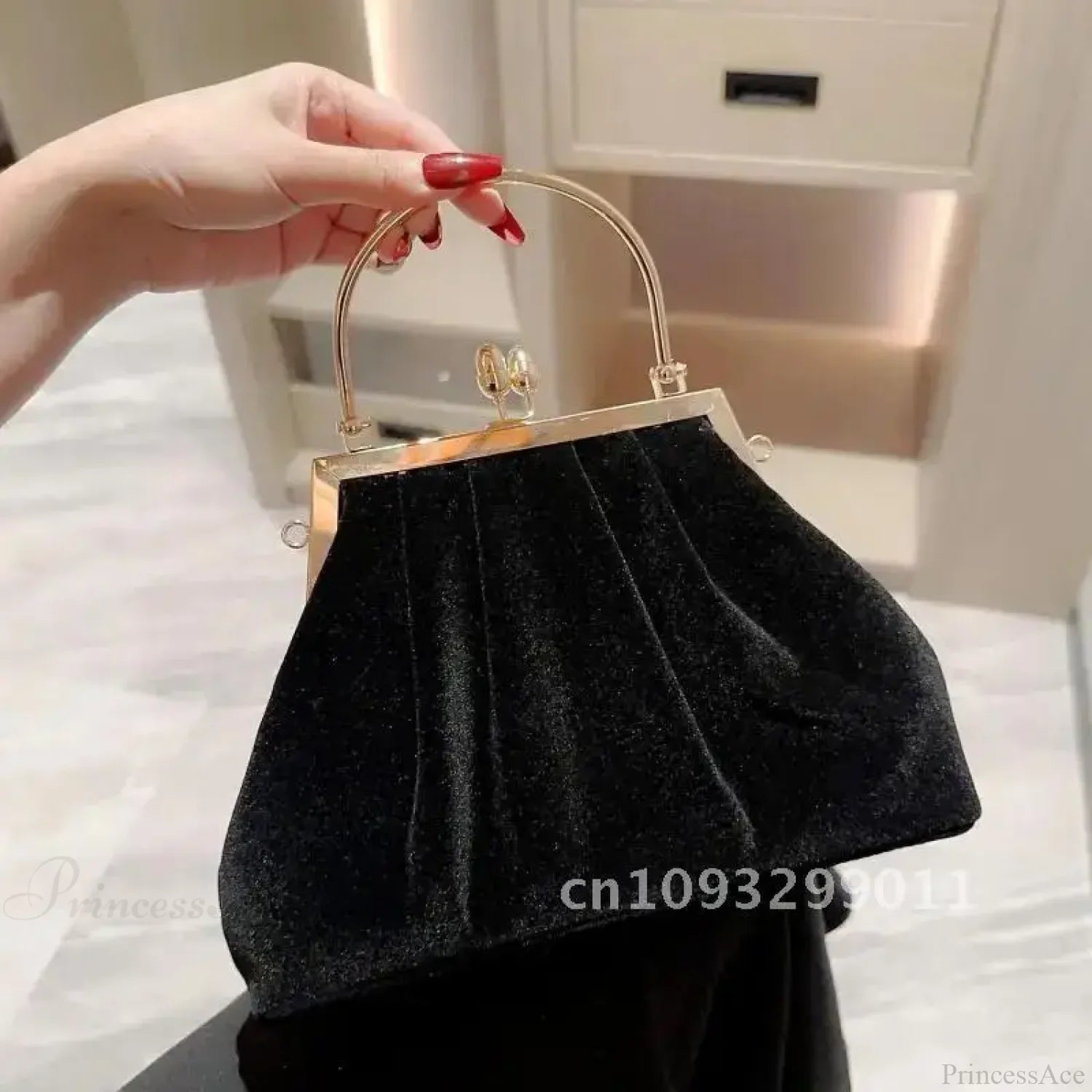 Mysterious Black Velvet Evening Party Wedding Clutch Bag Black clutchbag-250126
