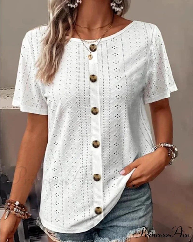 Solid color round neck T-shirt White 23BF clothes Short Sleeve Tops Spring Summer T-shirts Tops/Blouses