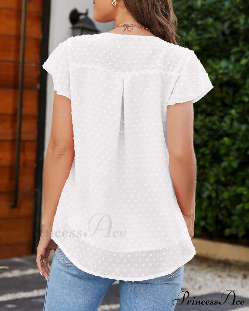Neck Ruffle Round Arm T-Shirt T-Shirts