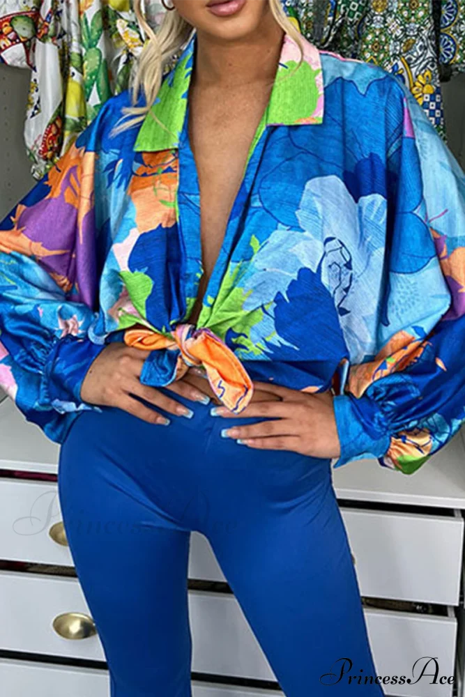 Neckline Blouses 4 In Patchwork Colors Blue / S Tops/Blouses & Shirts