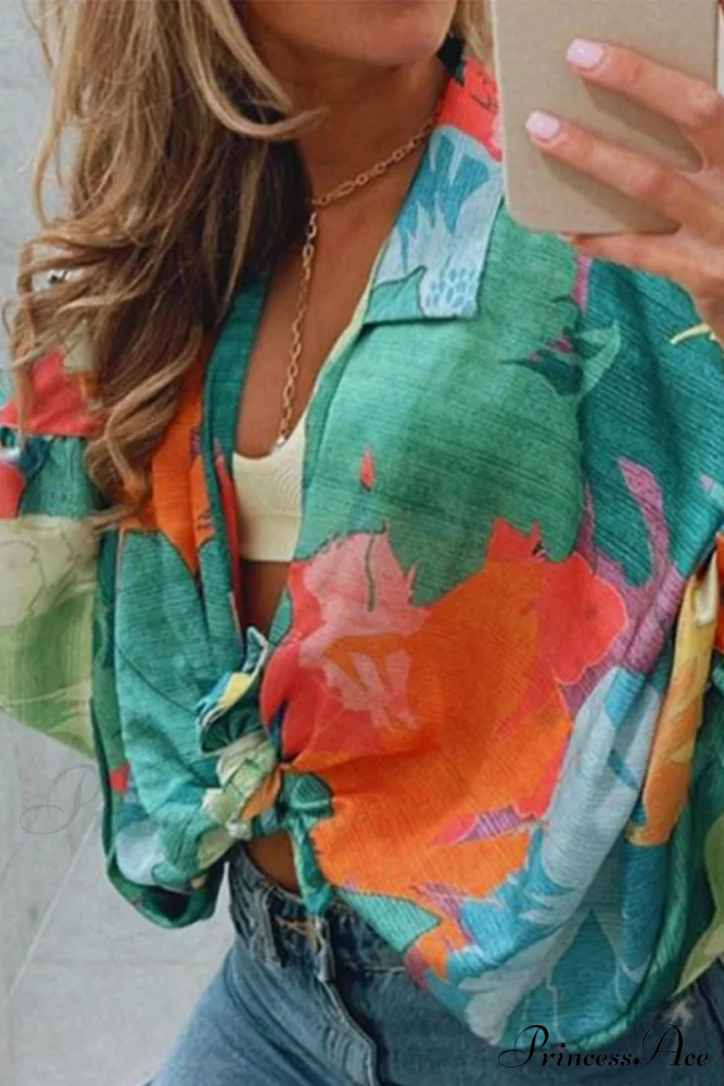 Neckline Blouses 4 In Patchwork Colors Green / S Tops/Blouses & Shirts