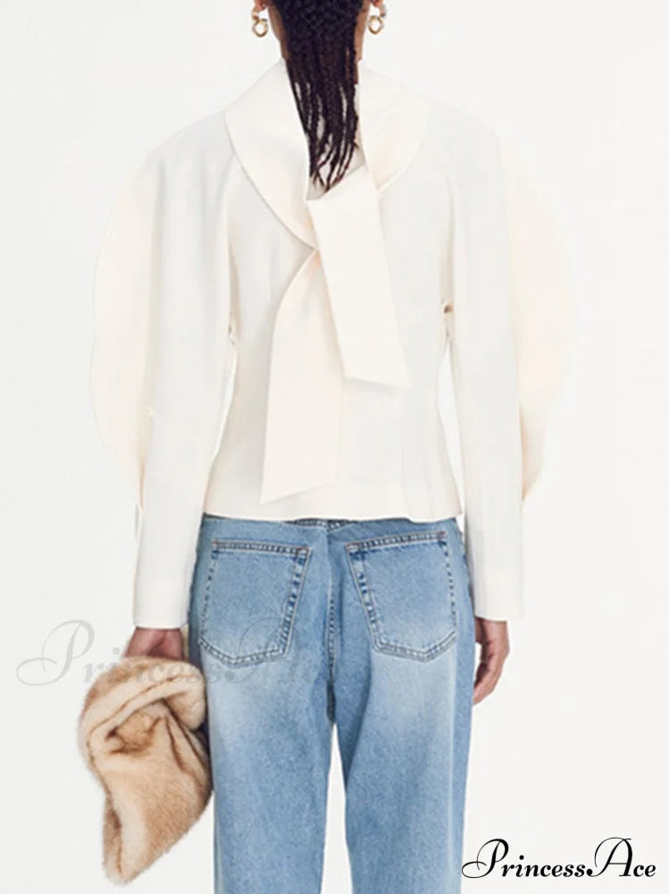 Neckline Color Office Spring/Summer Scarf Elegant - Solid Women’s Wear Blouse Top