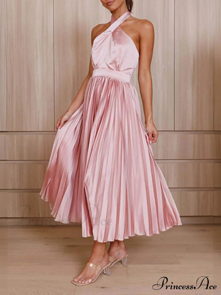 Neckline Pleated Vacation Charming Party Midi Dresses