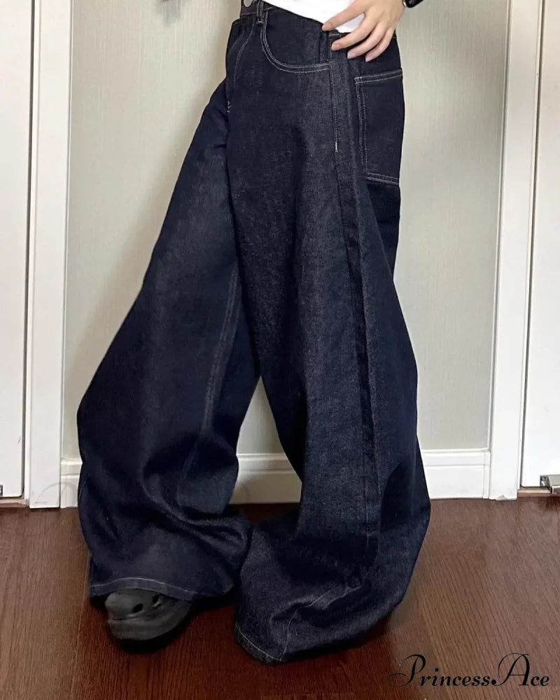 New American Women Black High Street Vibe Wide-Leg Autumn Winter Men And Washed Loose Straight