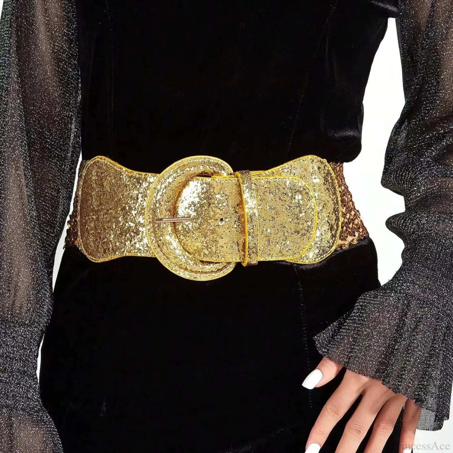 New Gothic PU Leather Wide Belt Gold / 65-85