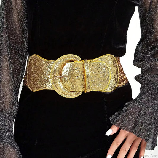 New Gothic PU Leather Wide Belt Gold / 65-85