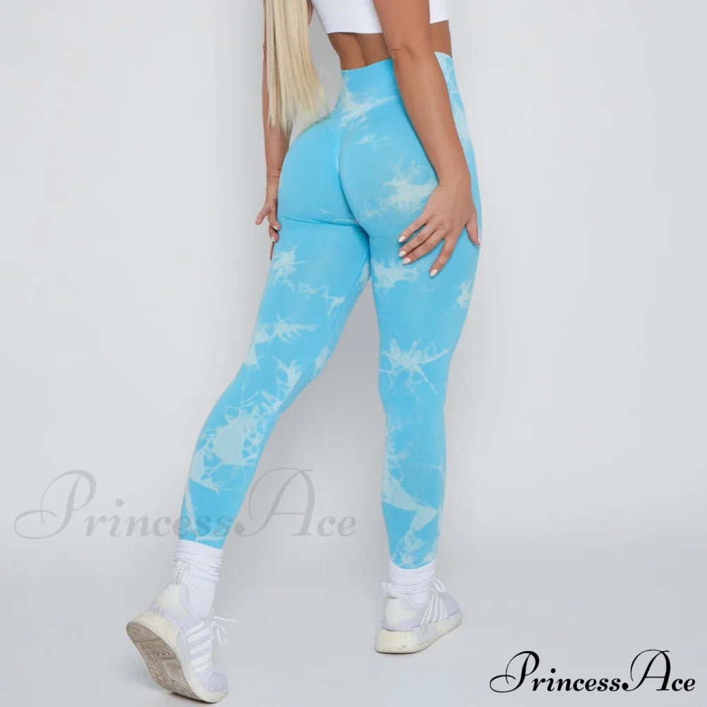 New Lightning Marble Scrunch Butt Leggings Light Blue / Xs