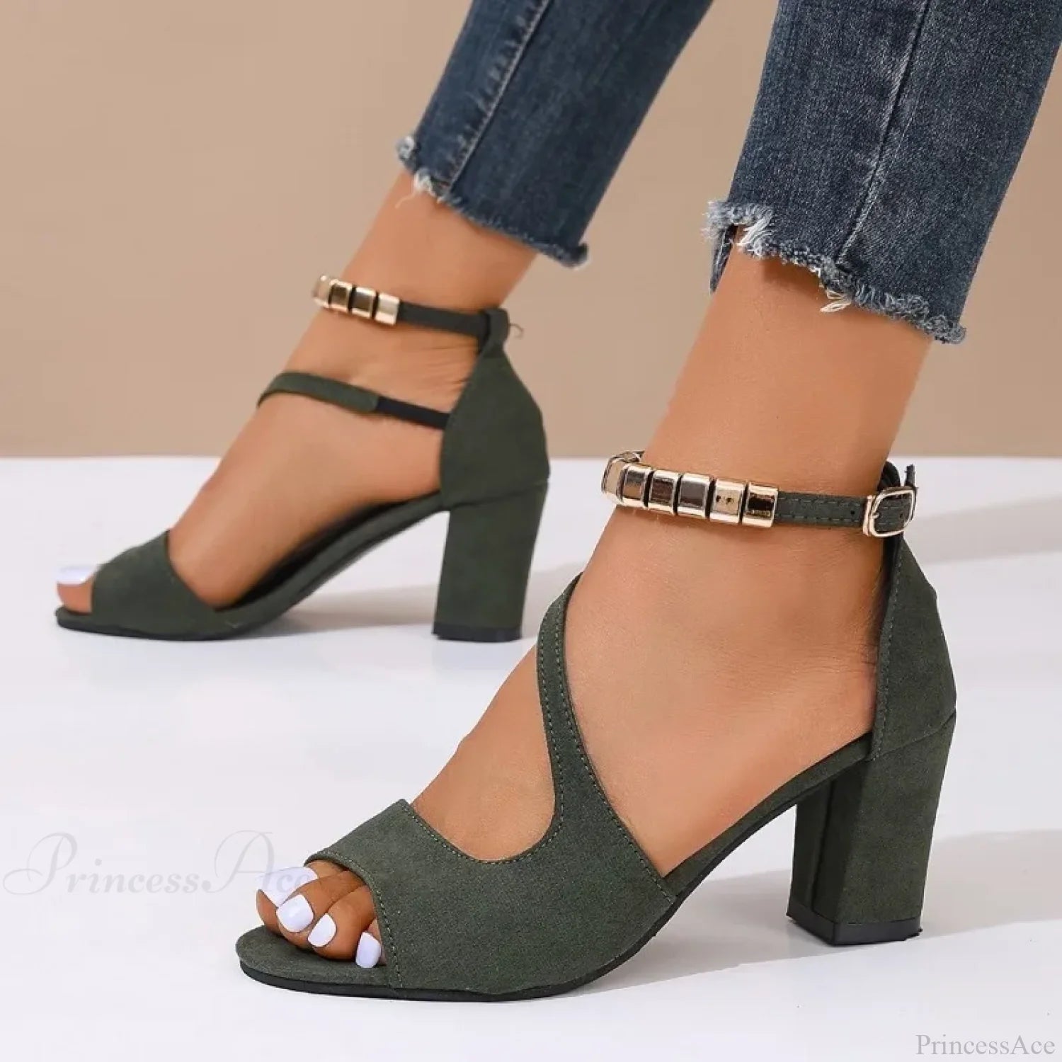 New Pink Platform Stylish Open Toe Comfortable Chunky Dress Summer Low Heel Pump GREEN / 34