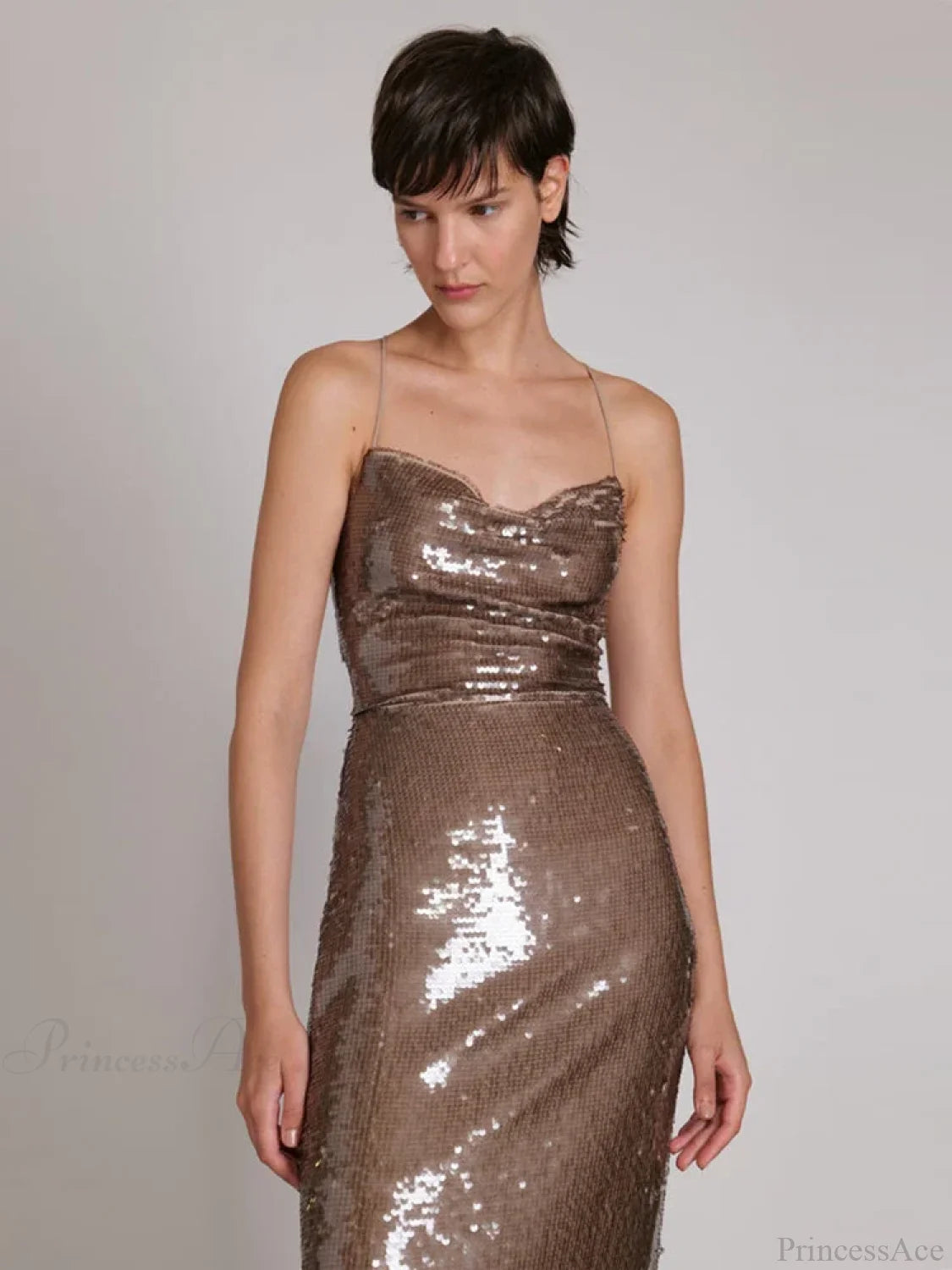 New Sexy Sleeveless Backless Lace-Up Slim Long Dress Bright Sequins Christmas Party Dresses-L