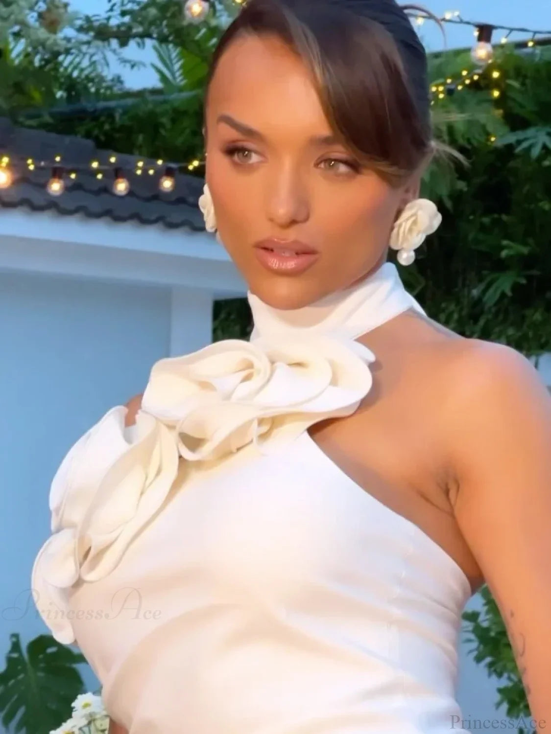 New Summer Sexy Halter Backless Flower Elegant Sleeveless Christmas Party Dress Dresses-L