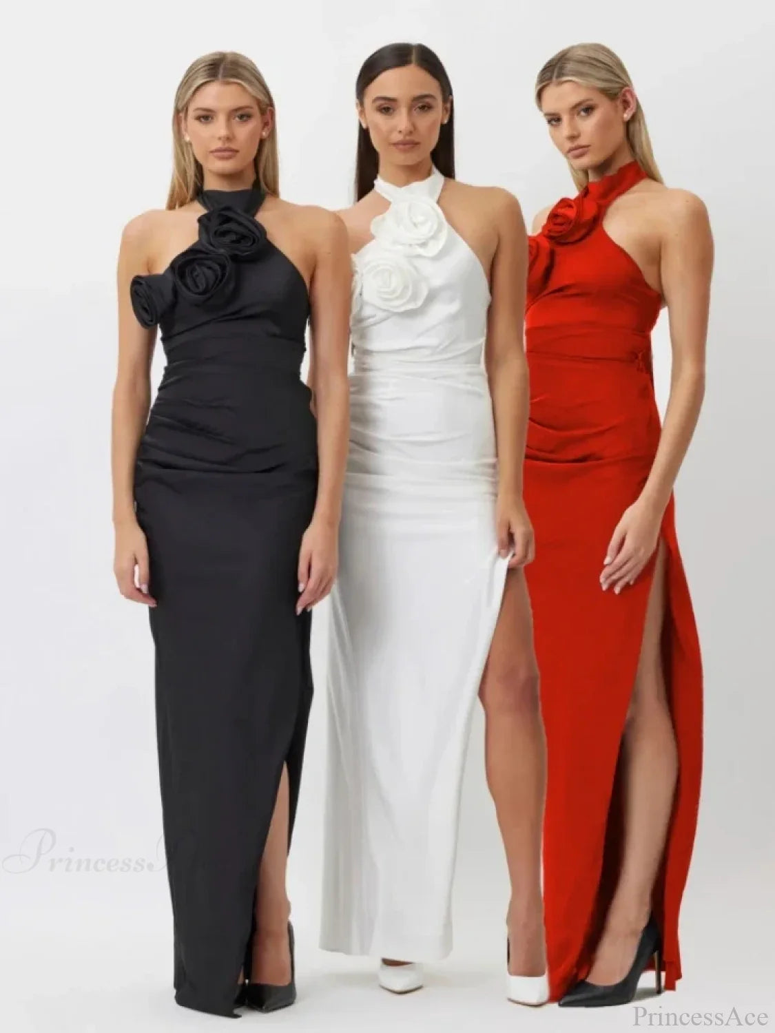 New Summer Sexy Halter Backless Flower Elegant Sleeveless Christmas Party Dress Red / S Dresses-L